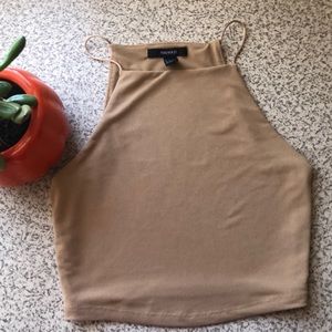 High neck cropped nude top